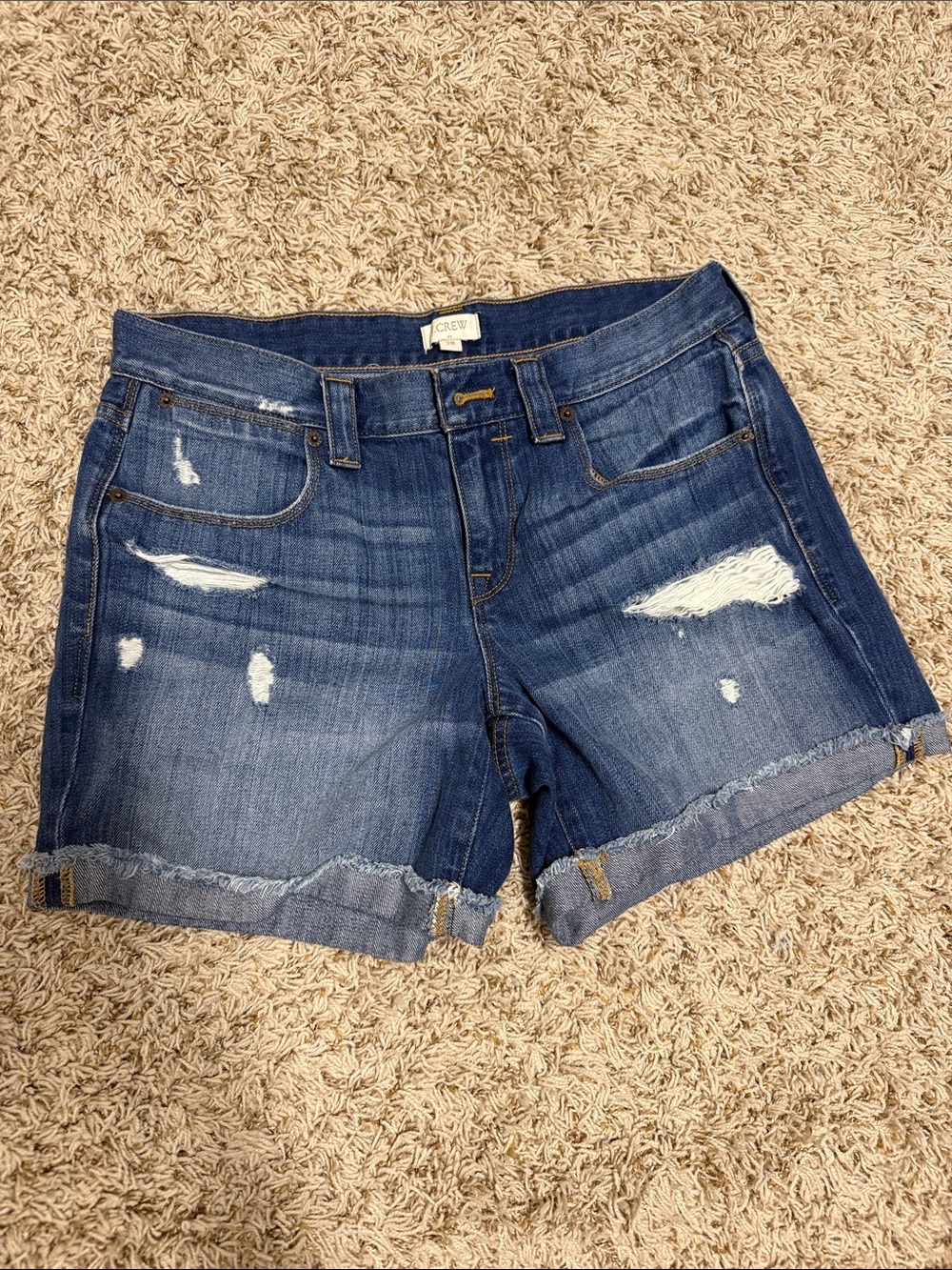 J. Crew Blue Distressed Rolled-Hem Denim Shorts